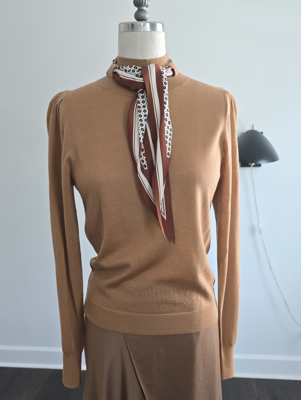 Veronica Beard Camel Cowl-Neck Sweater